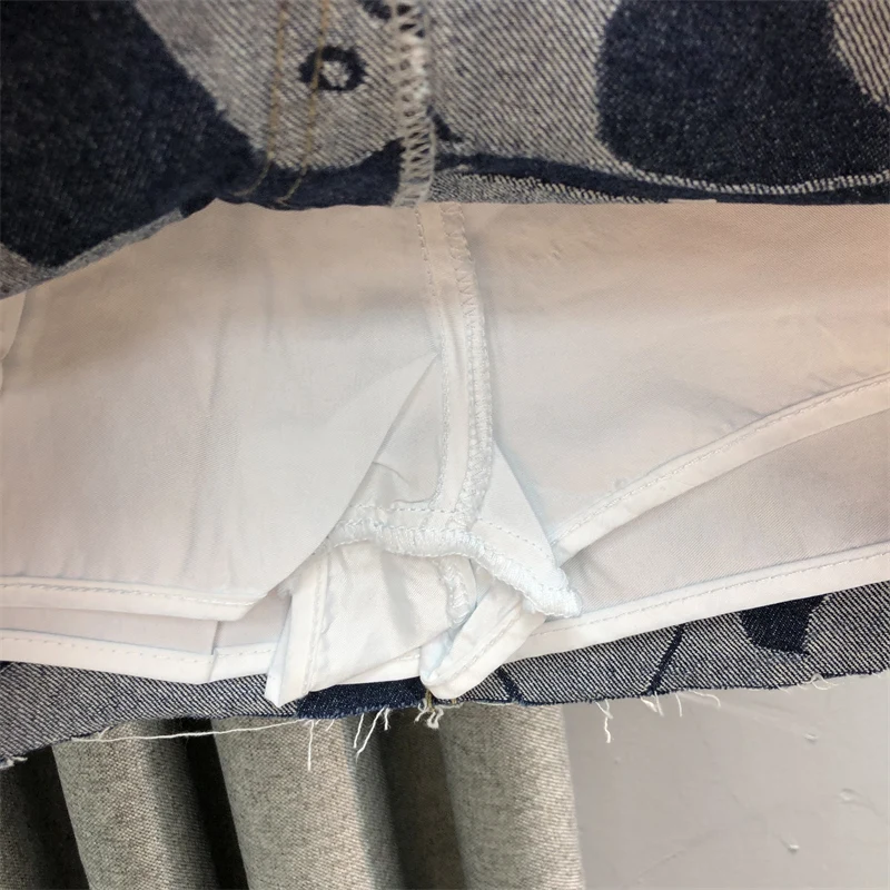 European Style High Waist Printed Denim Skirt for Women 2023 New Spring Summer Fashion Slimming A-line Loose Jeans Mini Skirts