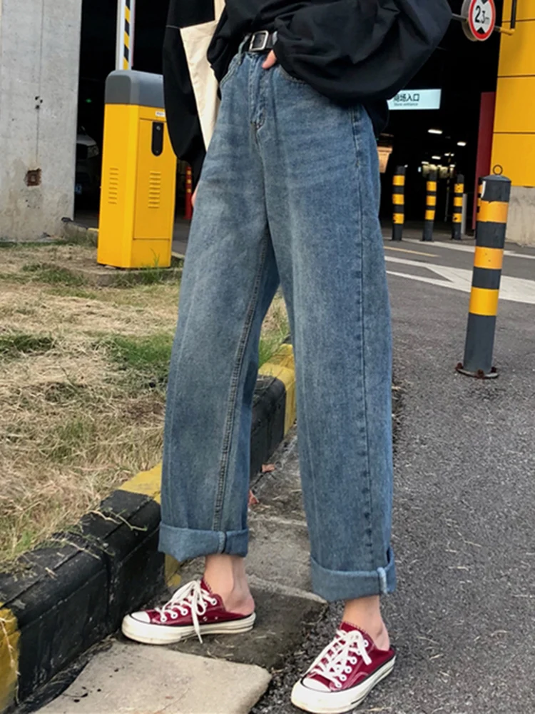 N0491   High-waisted straight-leg jeans new wild loose retro wide-leg pants jeans