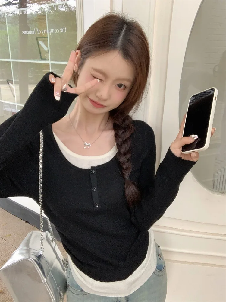 Европейские товары Дизайн Нижняя рубашка с полуоткрытым воротником Женская