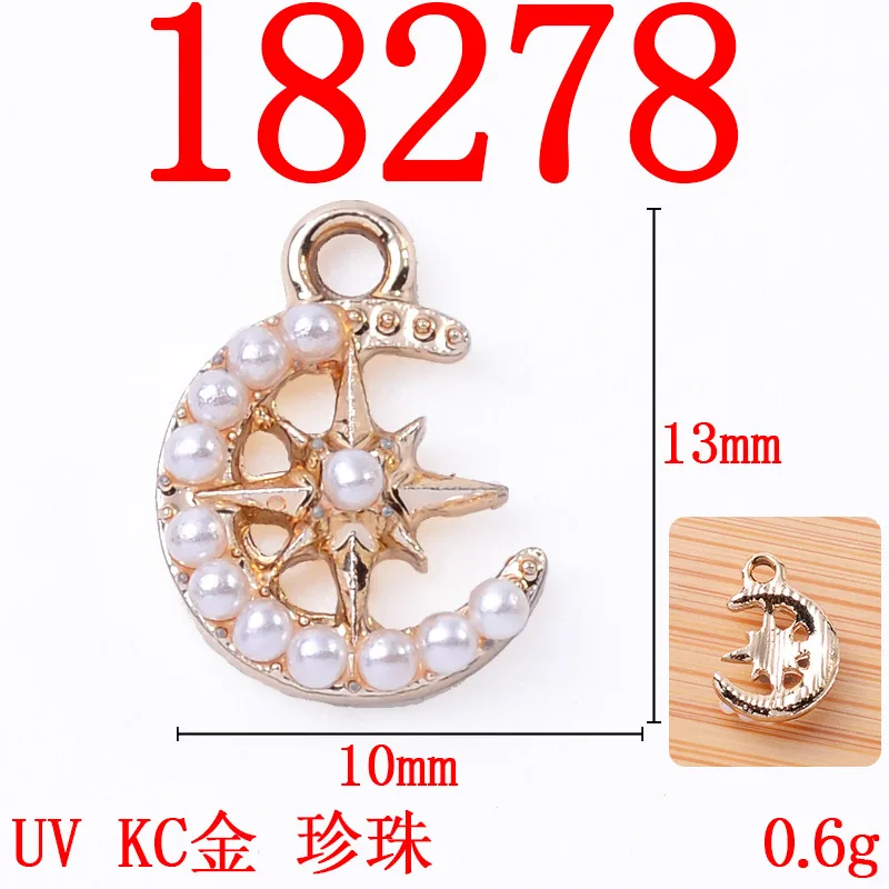 10pcs 10*13mm Wholesale High Quality Fashion Gold Color Crystal/Pearl Moon Charm for Earring/Necklace Jewelry Accessories