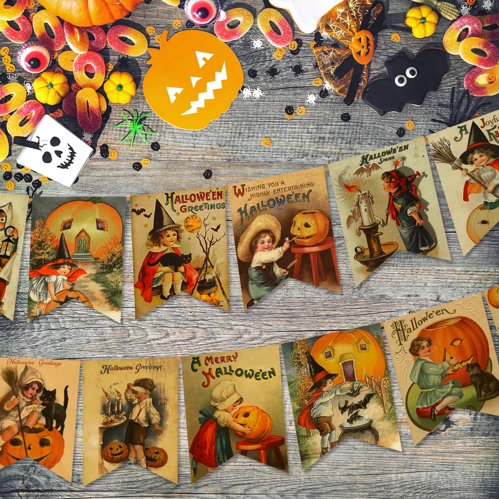 Хэллоуин Флаг Вытащить Винтаж Баннер Тыква Призрак Летучая Мышь Висит Флаги