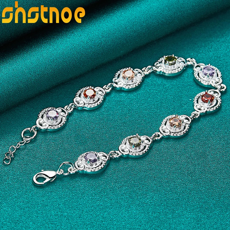 

925 Sterling Silver Multicolor AAA Zircon Chain Bracelet For Women Party Engagement Wedding Birthday Gift Fashion Charm Jewelry