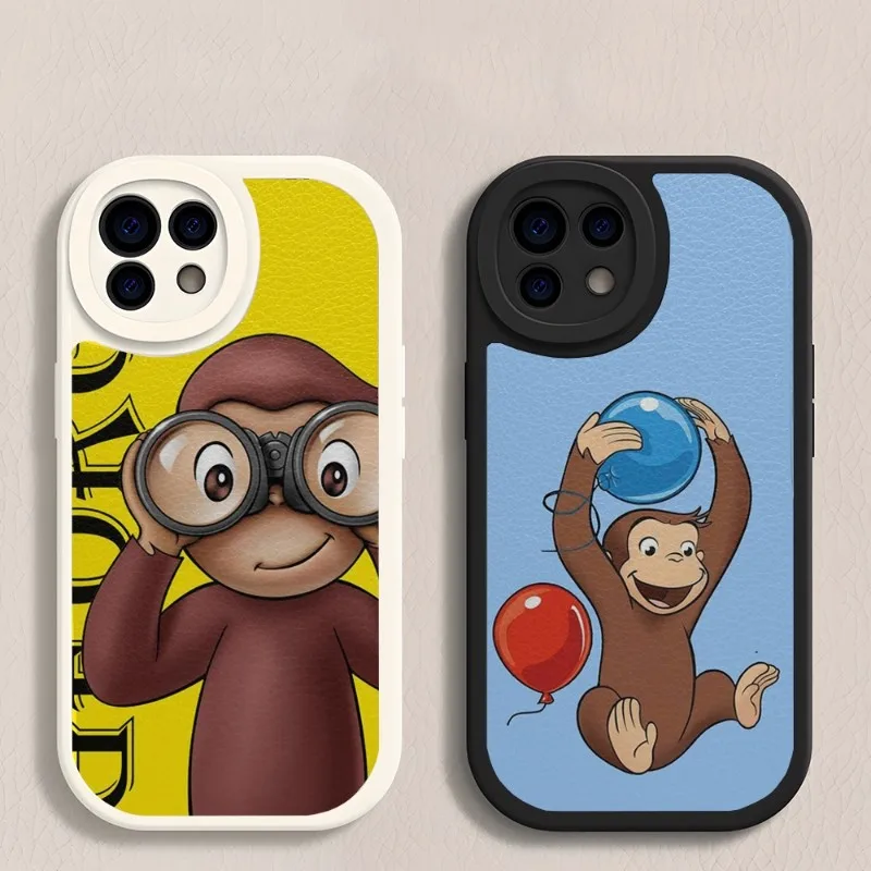 

Curious George Monkey Phone Case Lambskin For Huawei P30 P40 P50 Mate 30 40 50 Nova 8 9 9SE 10 Y70 10z Pro Plus Cover