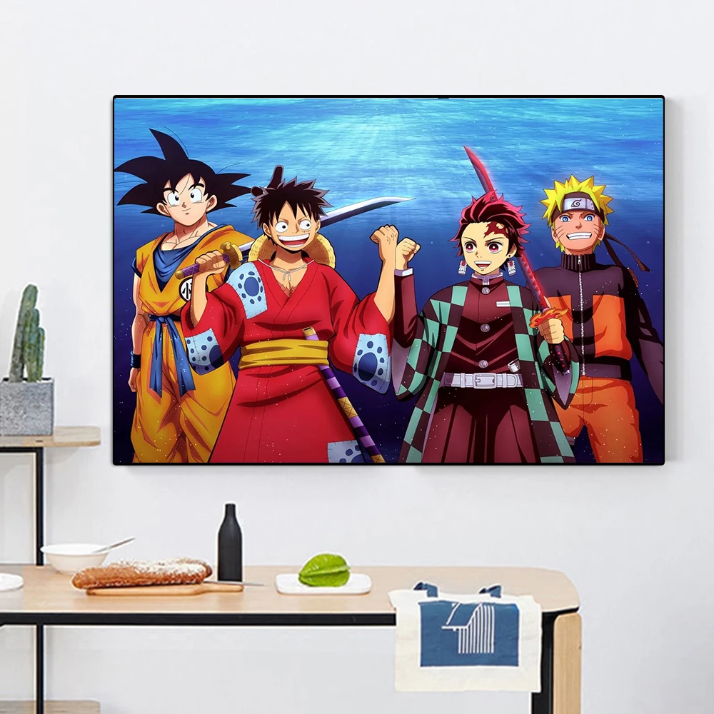 

Pop Cartoon Dragon Ball Posters One Piece Luffy Wall Art Naruto Demon Slayer Canvas Painting Children Bedroom Living Room Decor