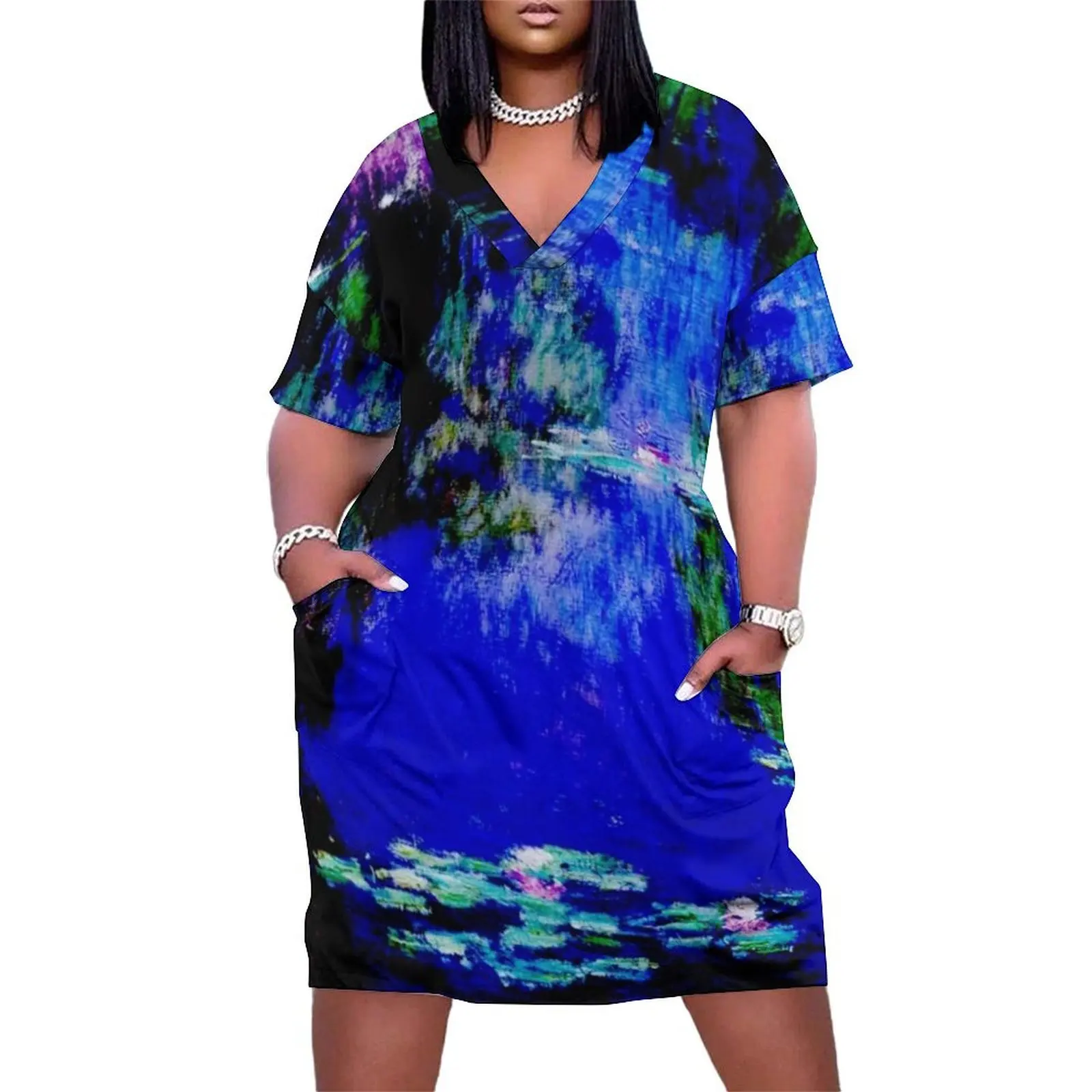 Claude Monet Le Bassin aux Nymph Xouth - Blue Water Lily Pond Свободное карманное платье летний женский