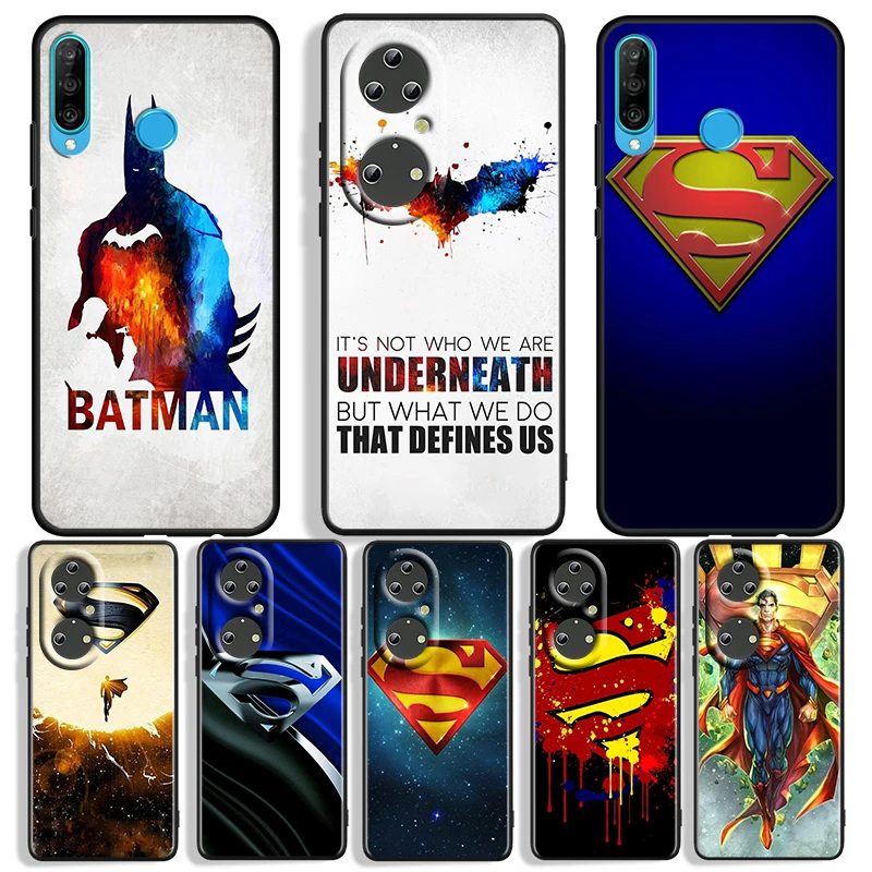 

Cute Batman Superman For Huawei P50 P40 P30 P20 P10 Pro Lite P Smart Z 2019 4G 5G Silicone Soft Black Phone Case