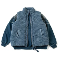japan national style blue dyed wool knitting cotton vest stand collar vest zipper blue imitation silk cotton women and men coat