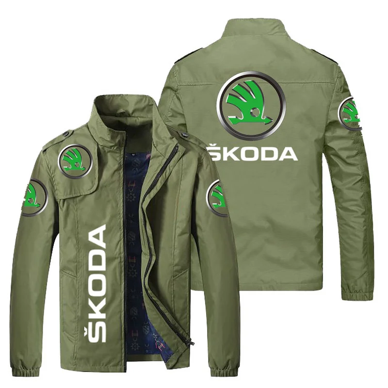 

New Men Jacket SKODA Print Zipper Cardigan Jackets Fashion Slim Casual Baseball Uniform Biker Jacket Coat Tops M-5XL M01