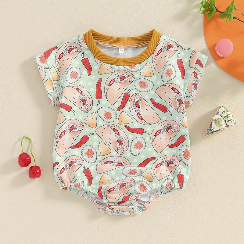 Детский летний комбинезон с коротким рукавом и круглым вырезом