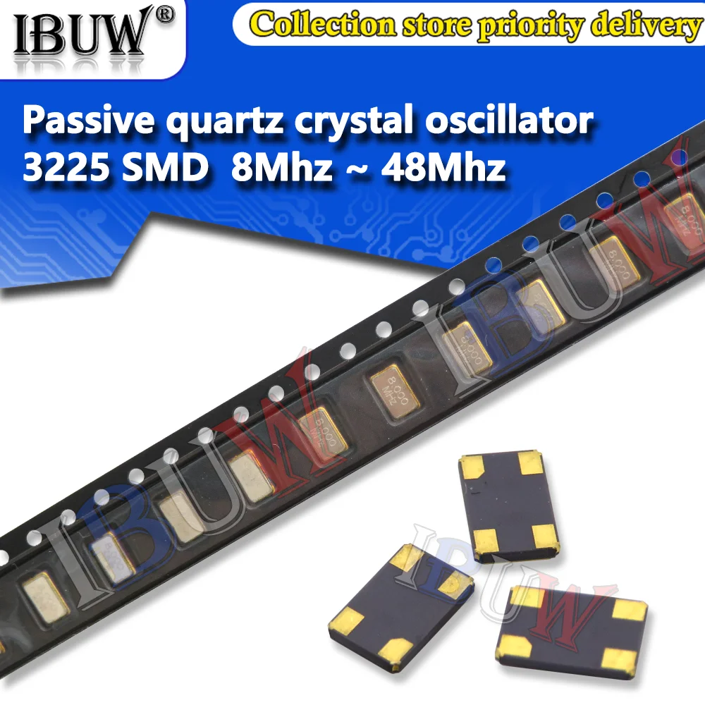 10 шт. SMD 3225 SMD, пассивная Железная Ткань, 8 МГц, 10 МГц, 12 МГц, 16 МГц, 20 МГц, 24 МГц, 26 МГц, 30 МГц, 32 МГц, 40 МГц, 48 МГц, 8,000 МГц