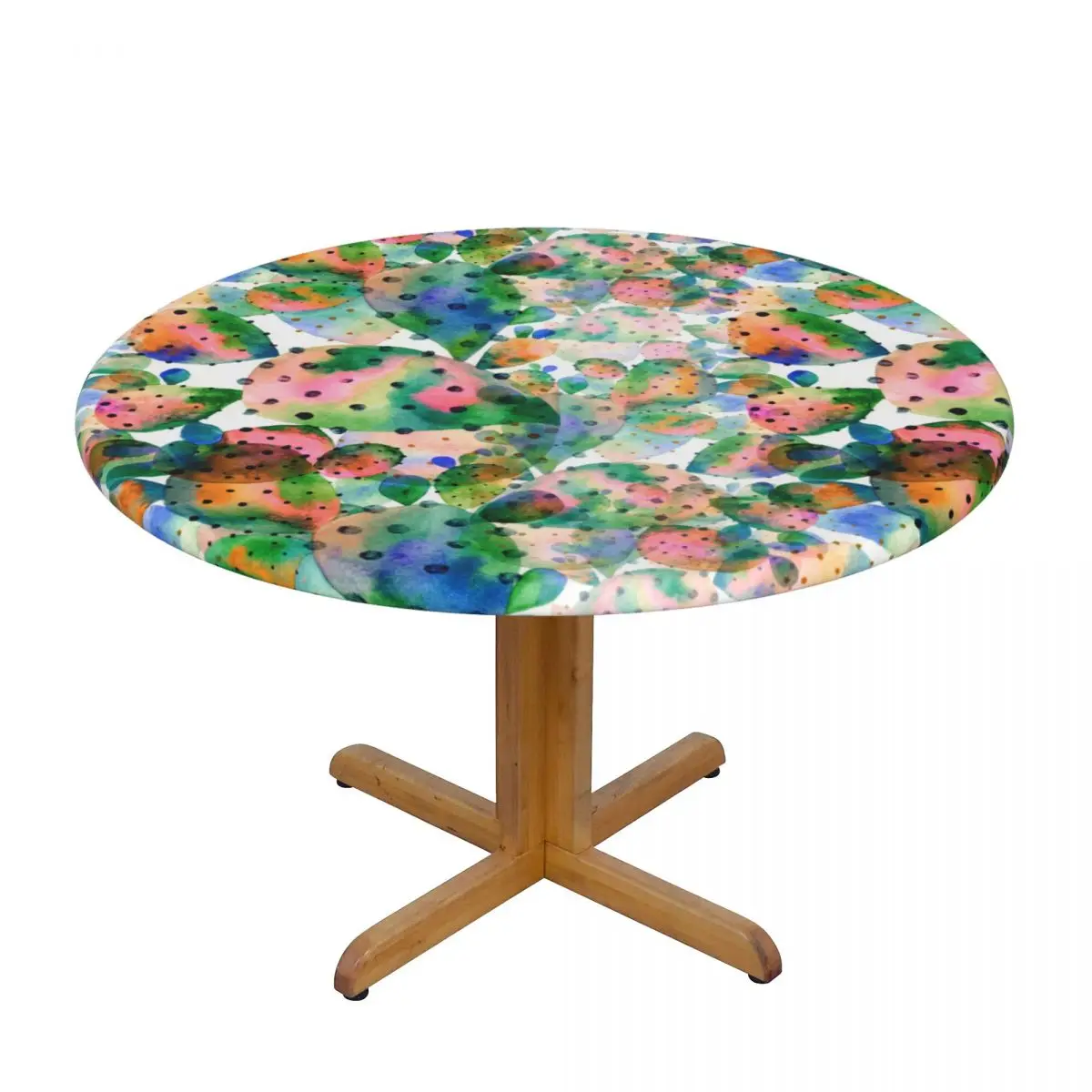 

Watercolor Cactus Waterproof Polyester Round Tablecloth Catering Fitted Table Cover