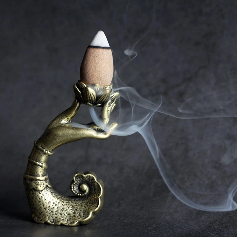 

Incense Burners Copper Hand Lotus Backflow Incense Burner Aromatherapy Holder for Home Bedroom Yoga Room Meditation Zen Tea