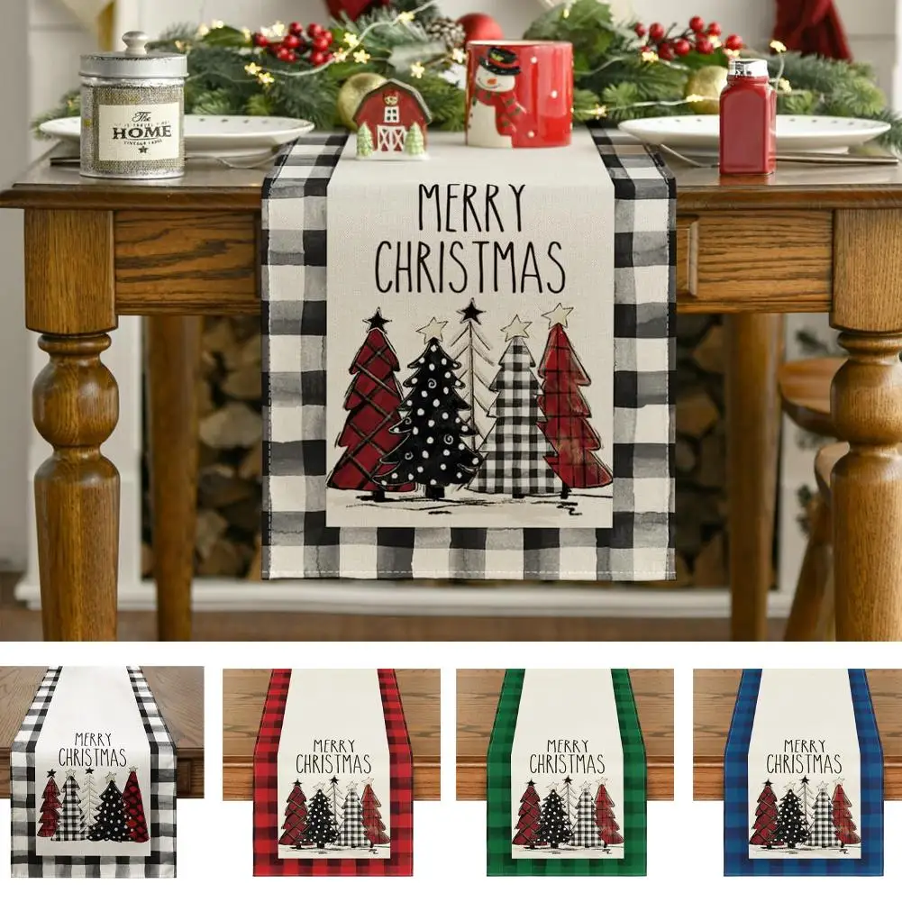 

Christmas Table Runner Polyester Xmas Table Flag Cover 2023 Merry Christmas Decorations For Home 2024 New Year Tablecloth Q4R0