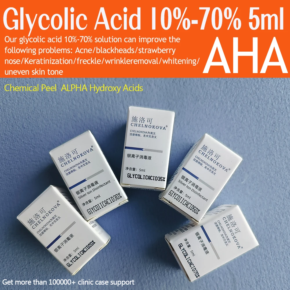 

ALPHA Hydroxy Acids Glycolic Acid 10% 20% 30% 35% 40% 50% 60% 70% Peel acid AHAs Medical beauty products