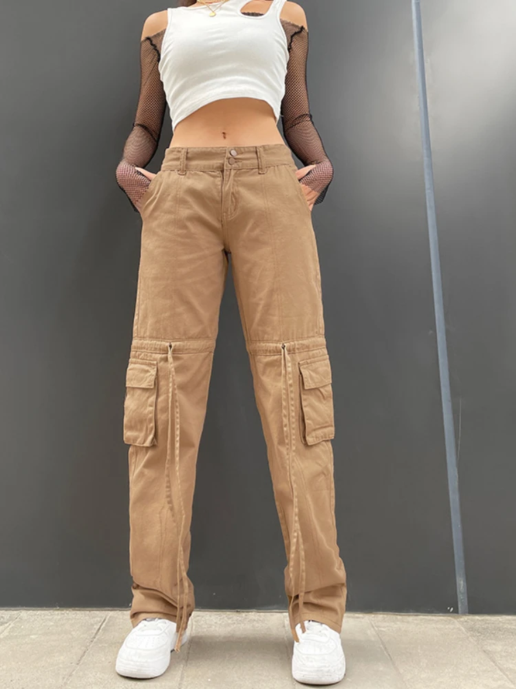 

Женские прямые джинсы в стиле ретро, с карманами и завязками