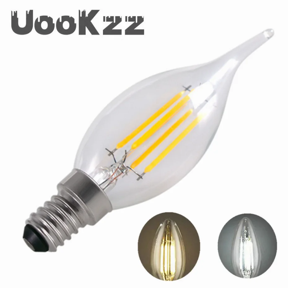 

UooKzz E14 LED Filament Bulb Edison Retro Candle Light 2W/4W/6W Warm/Cold White AC220-240V C35 Chandelier Lamp Special Use