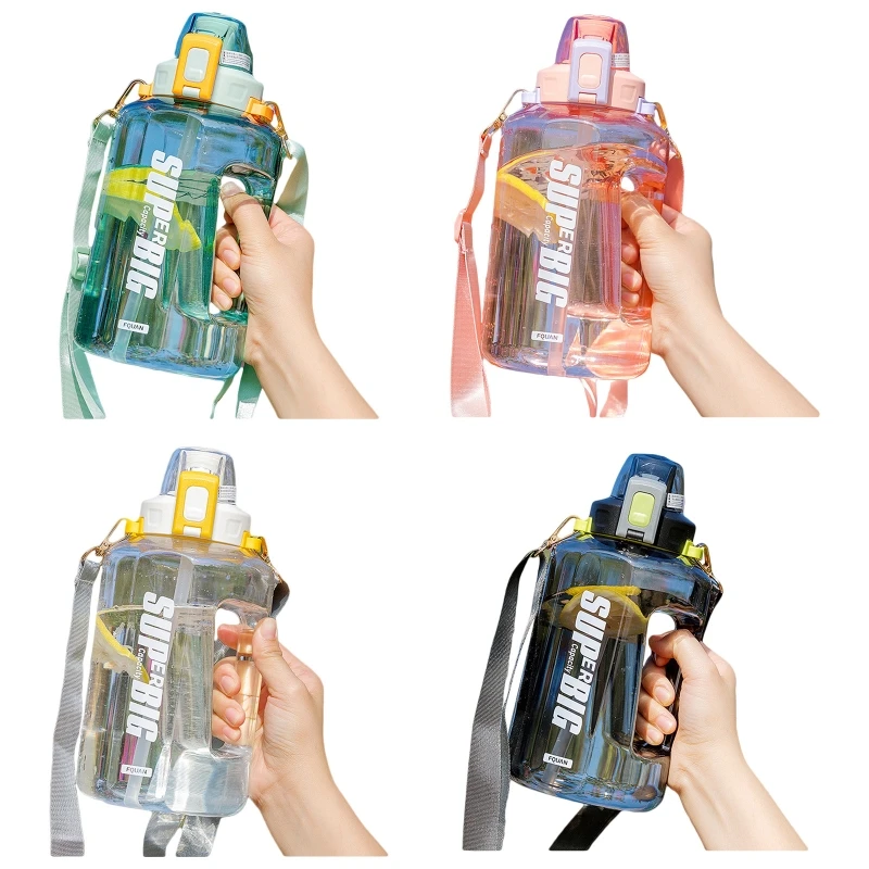 

Sports Water Bottle with Straw Removable Shoulder Strap Children Drinking Bottle NEW
