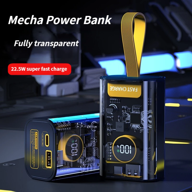 

Transparent mecha super fast charging with large capacity 100000 milliampere LED light power bank 22.5W Apple Xiaomi Universal