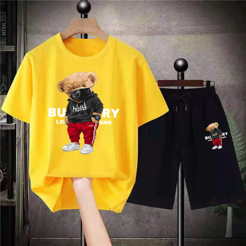 Korea Style T-Shirts Shorts Set Summer Short Sets Pure Cotton Brand Unisex Clothing Oversized Size Leisure Quality Streetwear
