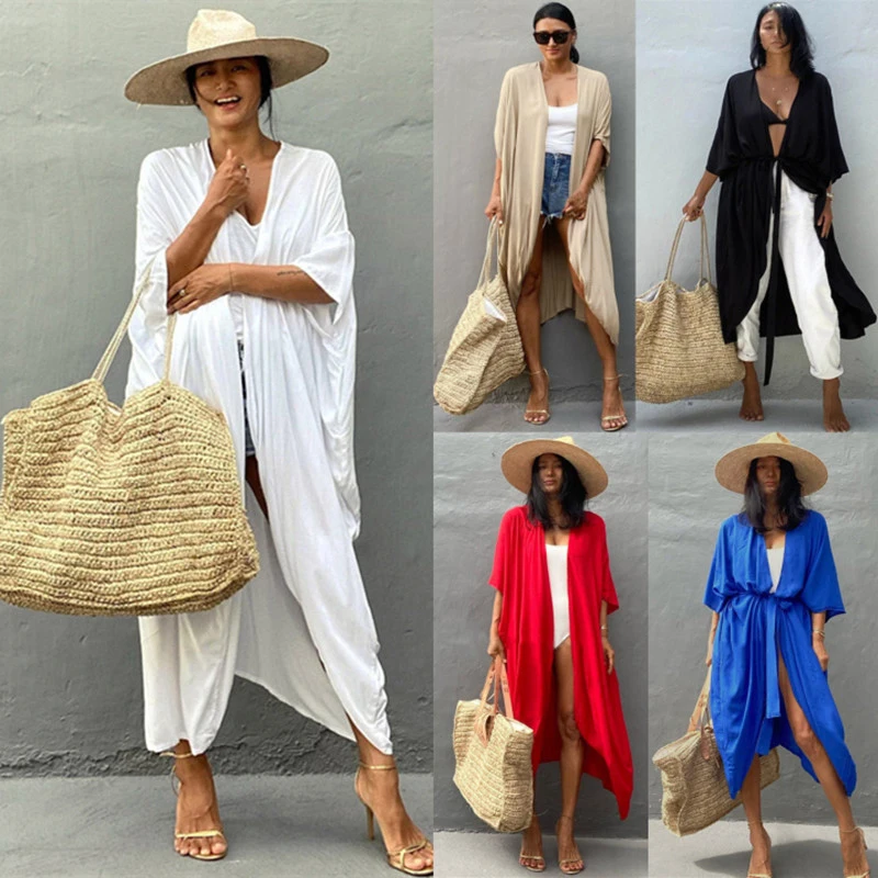 

Skirts Women 2022 Summer Dress Swim Cover Up For Swimsuit Beach New Cotton Pure Color Sexy Bikini Cardigan Loose Print Tunics