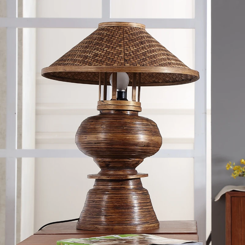 Тайская настольная лампа бамбуковая ручной работы для спальни дизайнерская