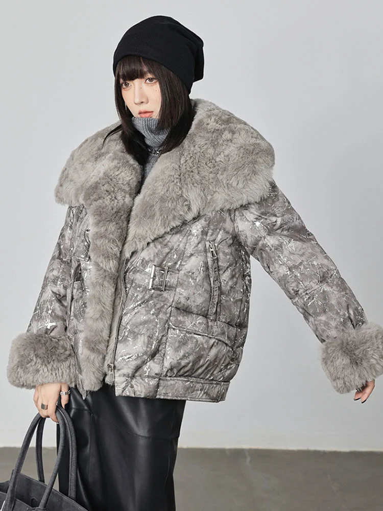 

Женское шерстяное пальто с меховым воротником, черное пуховое пальто большого размера, теплая верхняя одежда на осень и зиму, 2023