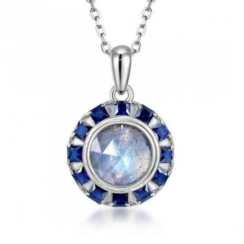 

Женское Ожерелье из Лабрадорита, ожерелье из стерлингового серебра 925 пробы с круглым кулоном из граненого Лабрадорита, ожерелья с натуральным драгоценным камнем, ювелирные изделия