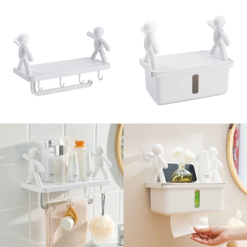 

Bathroom Shelf with Towel Bar/Tissue Box Shampoo Holder Creative Storage Rack