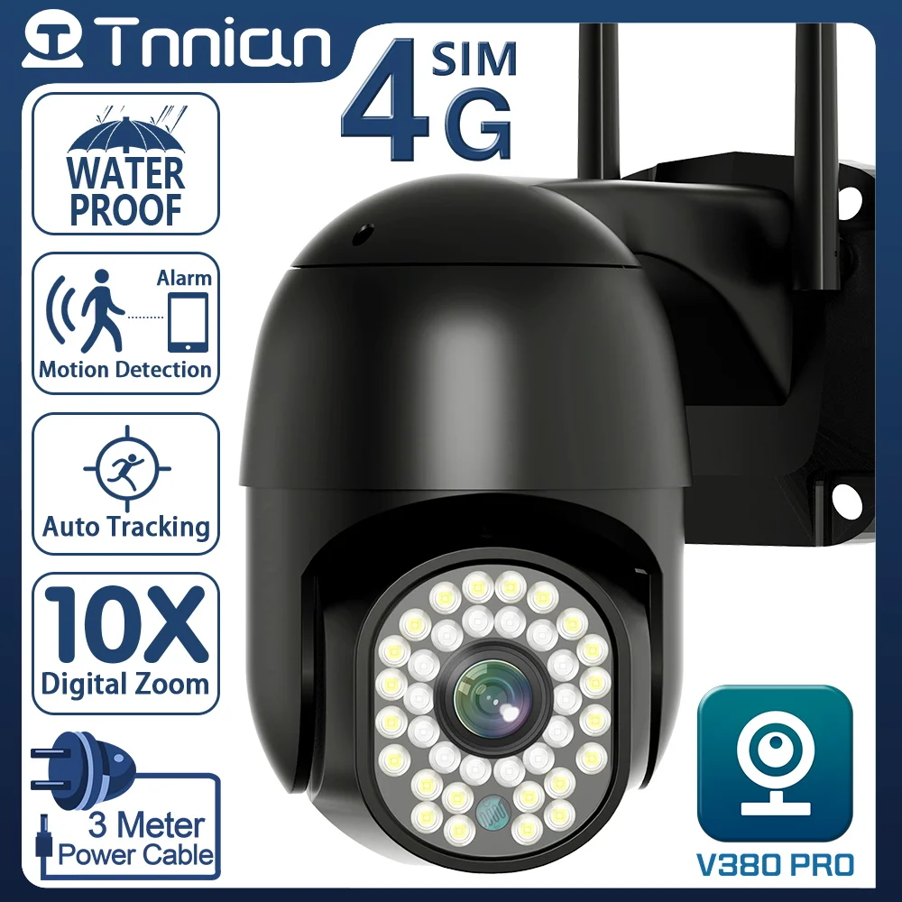 

Tnnian 4MP 4G SIM Card PTZ Camera AI Human Detection Tracking 10X Zoom Outdoor 2MP Security CCTV Surveillance IP Camera V380 PRO