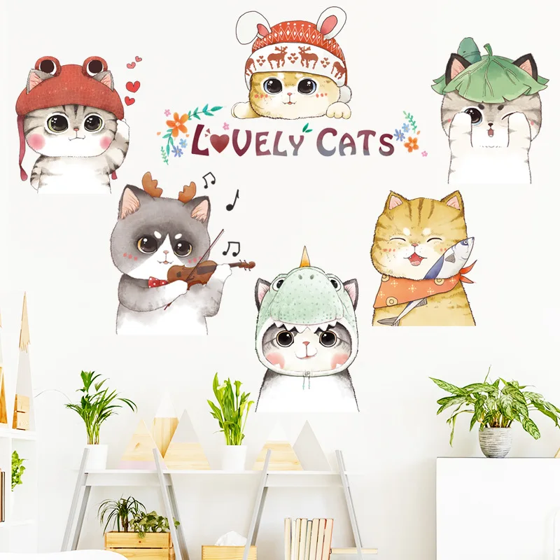 

Cute Cats Wall Stickers For Kids Rooms Home Decor Cartoon Kitten Wall Sticker For Nursery Kindergarten Home Decor Wall Paper