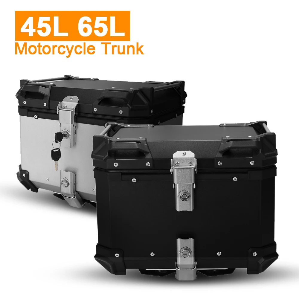 

36/45/65L Motorcycle Top Box Universal MOTO Rear Trunk Helmet Box Aluminum Alloy Luggage Cases Waterproof Key Lock Tail Toolbox