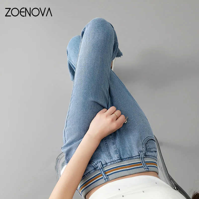 Женские узкие джинсы ZOENOVA летние облегающие брюки-клеш из ледяного шелка в стиле