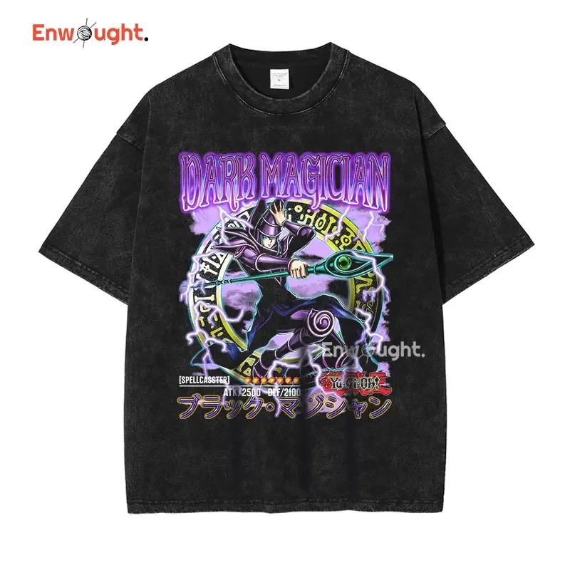 Yu Gi Oh Футболка Аниме Dark Magician Girl Yuugi Kaiba Seto Vintage Washed Top Tees Oversized DTG с короткими рукавами