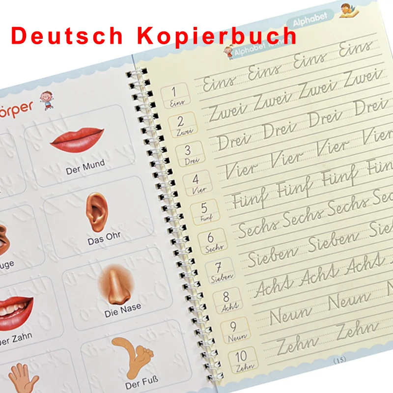 

Big Size 18.5*26cm German Magic Practice Copybook Pen Preschools Kids Calligraphy Children Reusable Deutsch Writing Book