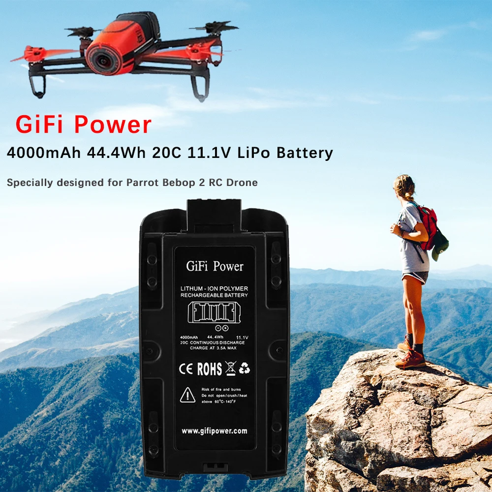 

Upgrade Power Rechargeable Battery For Parrot Bebop 2 Drone Battery 4000mAh 11.1V Lipo Battery For RC Drones Quadcopter Parts