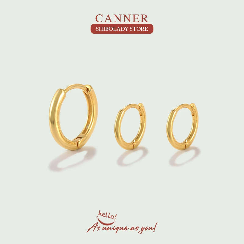 

CANNER 3Pcs Set 10mm Circle 925 Sterling Silver Earring For Women Hoop Earrings Aros Pendientes 18K Gold Huggie Accessories