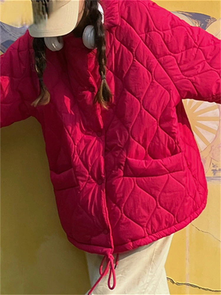 Quilted Jacket for Women Fall Winter 2022 Thicken Warm Turn Down Collar Button Up Fur Coat Y2k Fashion Parkas