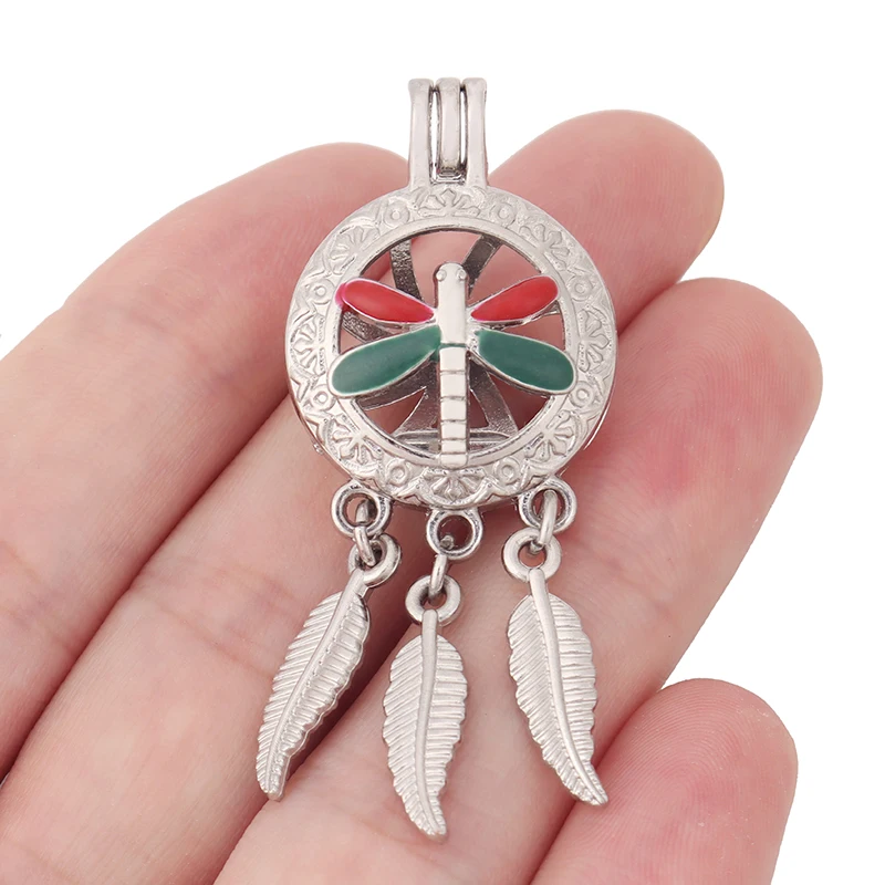 

2 x Silver Color Dragonfly Shape Locket Pearl Cage Charms Pendants for DIY Necklace Aroma Essential Oil Diffuser Jewelry Making