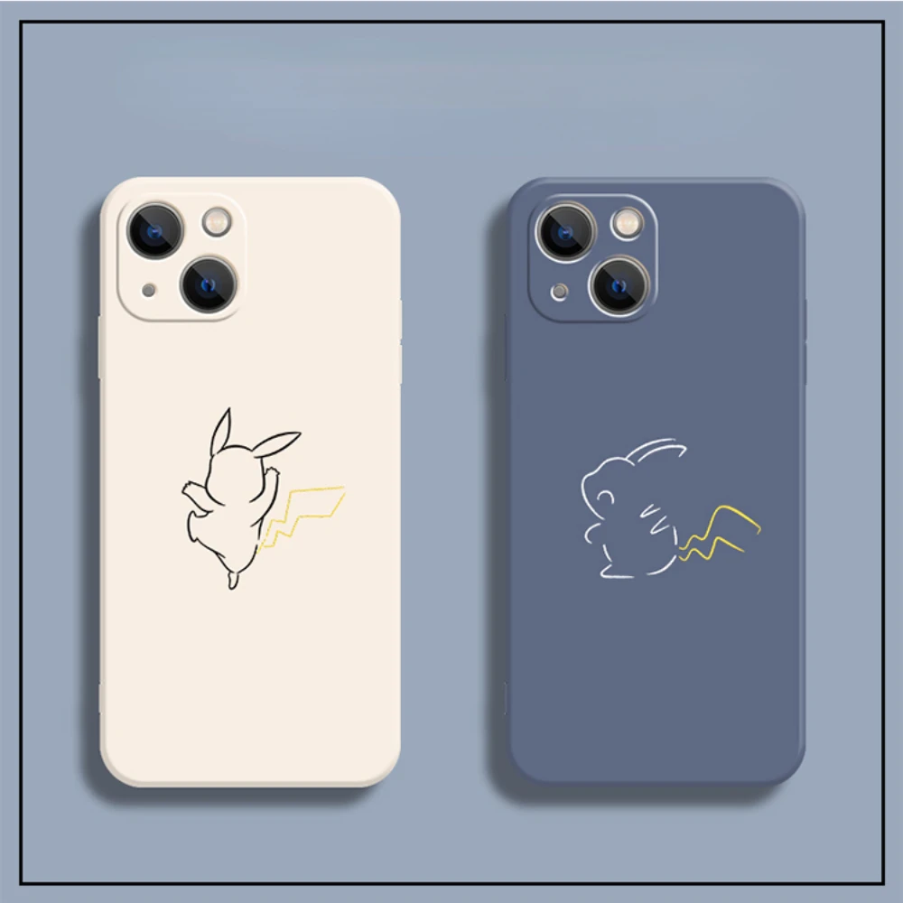 

Anime Pokemon Pikachu New Couple Phone Case Simple Lines Suitable for Iphone12 Phone Case Cute Drop-Resistant Silicone Soft Case