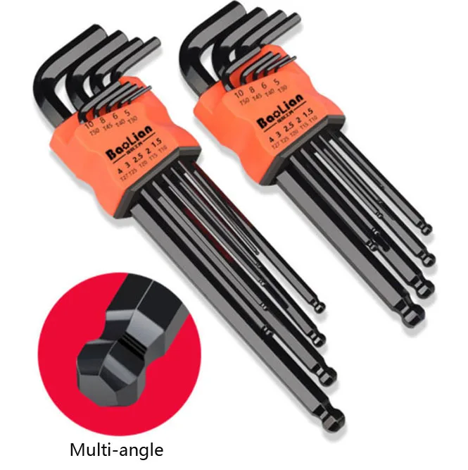 

9Pcs Allen Key Set Hex Wrench Cr-v Alloy L-Shape Metric Screw Nuts Wrenches 1.5mm-10mm Ball Hex Torx Screwdriver Wrench Set Tool