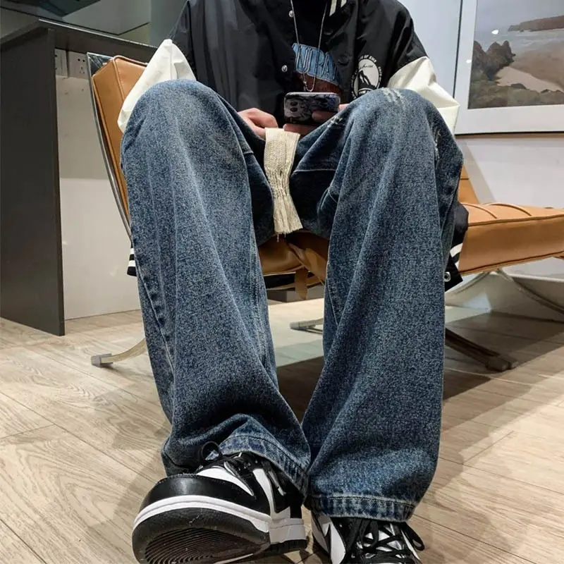 EOENKKY/Men Streetwear Blue Jeans 2022 New Women Black Jeans Korean Fashions Harem Pants Male Denim Pants S-3XL