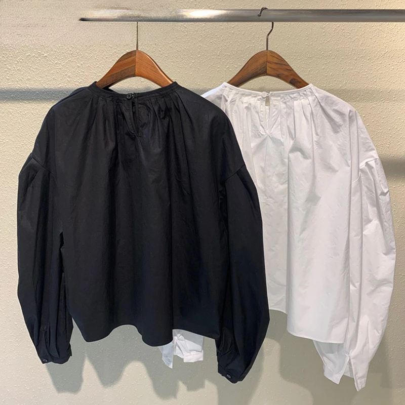 

Simple Solid Color Long Sleeve Shirts 2021 New Korean Style Elegant Women Blouse Loose All-match Design Femme Blusas