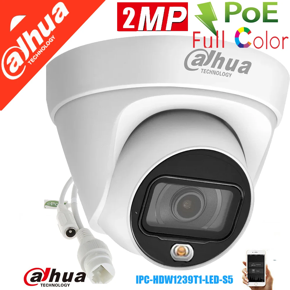 

Оригинальная камера Dahua IPC-HDW1239T1-LED-S5 2MP Lite, полноцветный фиксированный фокусный глазный шар POE Netwok, камера dahua 2MP POE