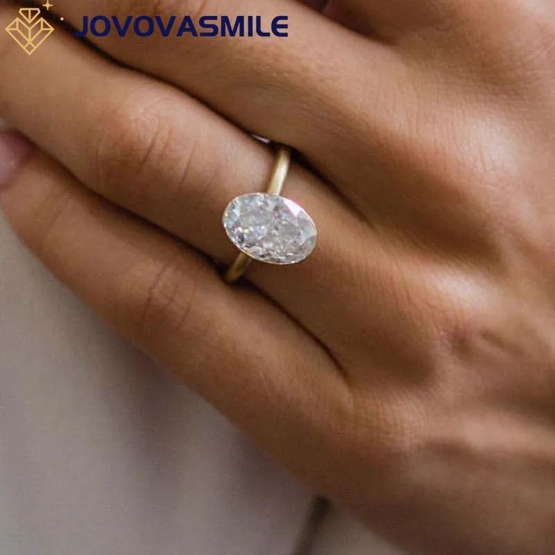 JOVOVASMILE Moissanite Wedding Ring Jewelry Pure 18k 14k Gold 4.5 Carat 12x8mm Crushed Ice Oval Cut Invisible Bezel Halo Band
