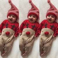 men and women children spring autumn and winter deer long sleeved romper striped hat baby romper jumpsuit suit baby clothes