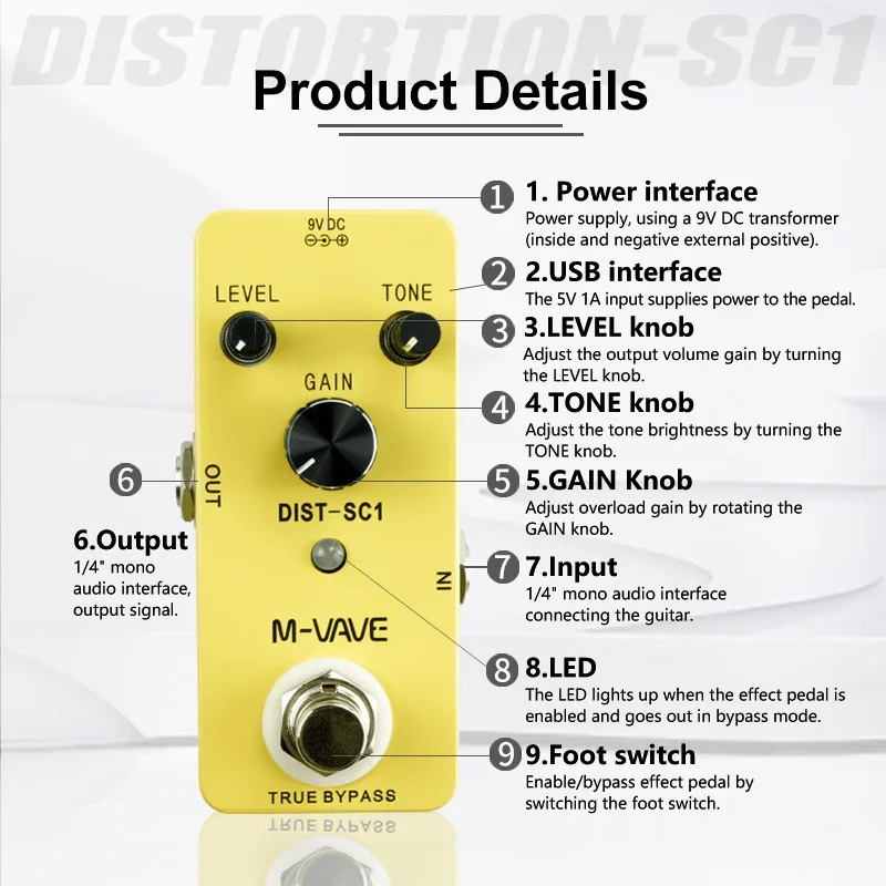 Педаль эффектов для гитары M-VAVE Distortion классическая теплая гладкая стильная