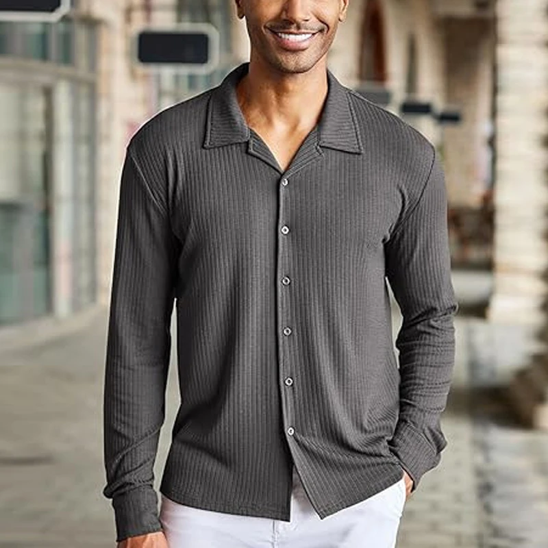 Рубашка мужская классическая с длинным рукавом приталенная Повседневная