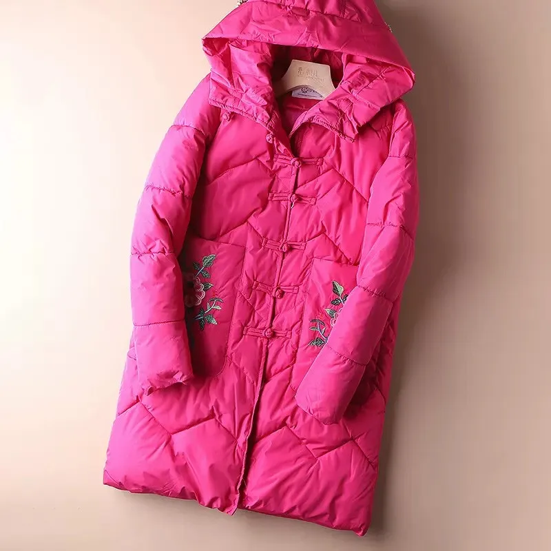 Nagod Winter Women Long Coat 2022 Ethnic Style Retro Warm Casual Loose Hooded Jaket Bubble Coat Cotton padded Parka Mujer M-2XL