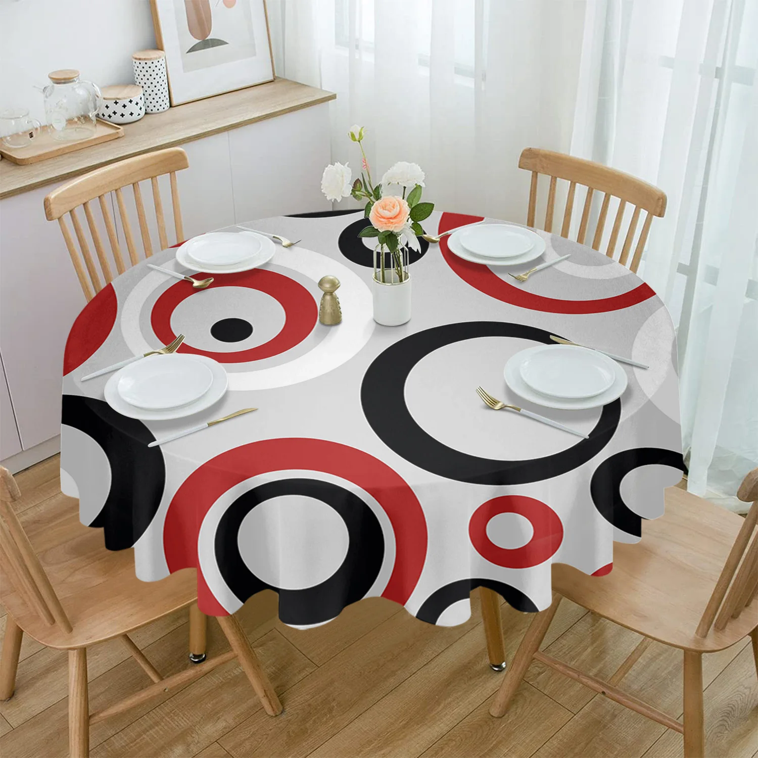 

Circle Abstract Geometry Round Table Cloth Festival Dining Waterproof Tablecloth for Wedding Party Decor Coffee Picnic Mat