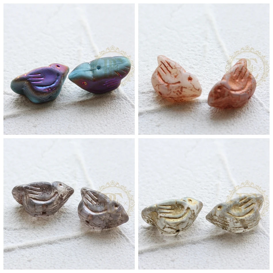 Цельная Чешская стеклянная птица-разные цвета-22x11 мм (NVA-12-A)